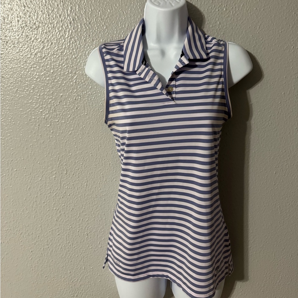 Nike Navy and White Striped Sleeveless Blouse | Size: XS